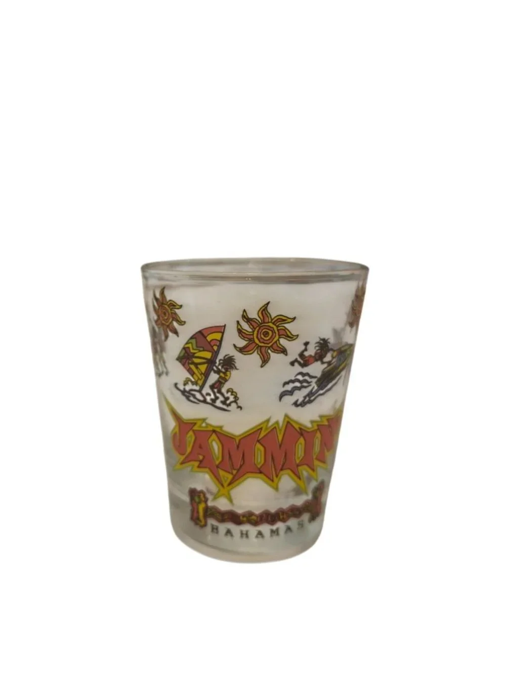 Vintage Jammin Bahamas Shot Glass Frosted Caribbean Surf Reggae Souvenir Barware